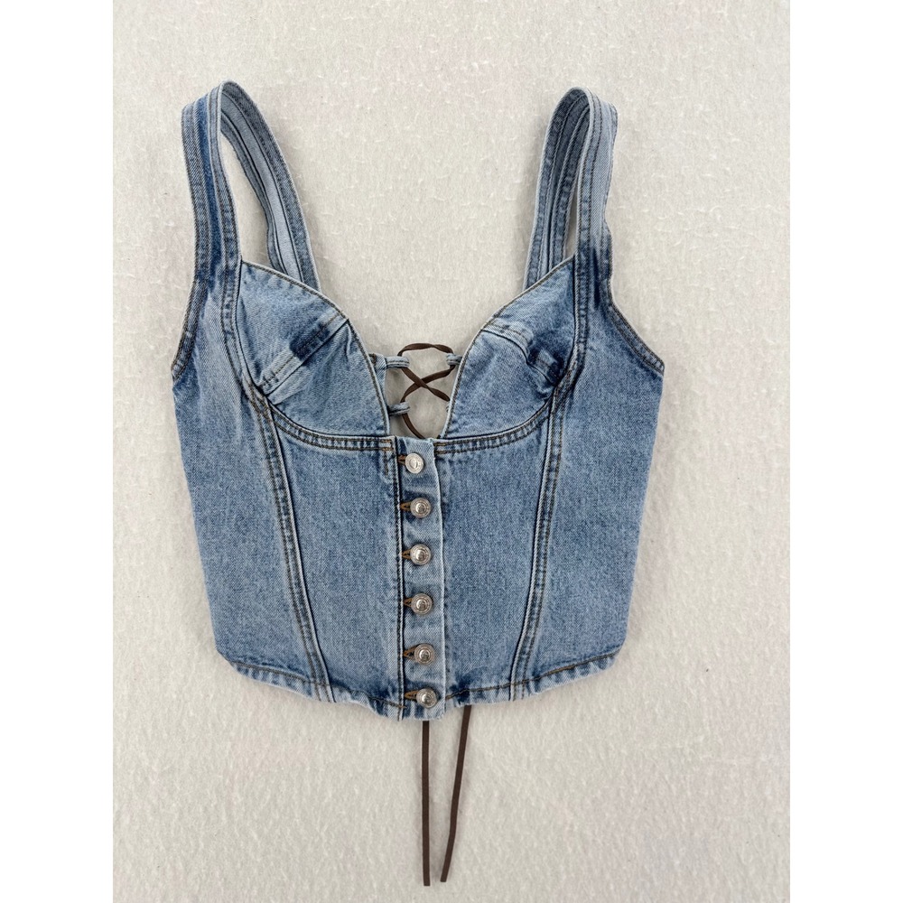 Princess Polly - Denim Corset Top Lace Up Bustier - Light Blue - Size 2 - Womens